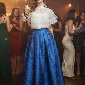 #A015  RomanticStyle EveningGlam  Nancy  White  Organza  Pearl  Ruffle Top NWT M